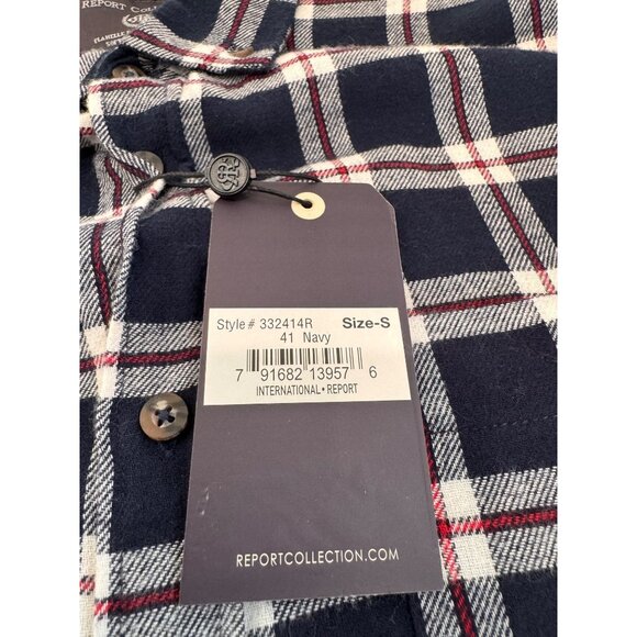 New Report Collection Men's Size S Navy & White Plaid Button-Up Flannel Shirt - Picture 6 of 12